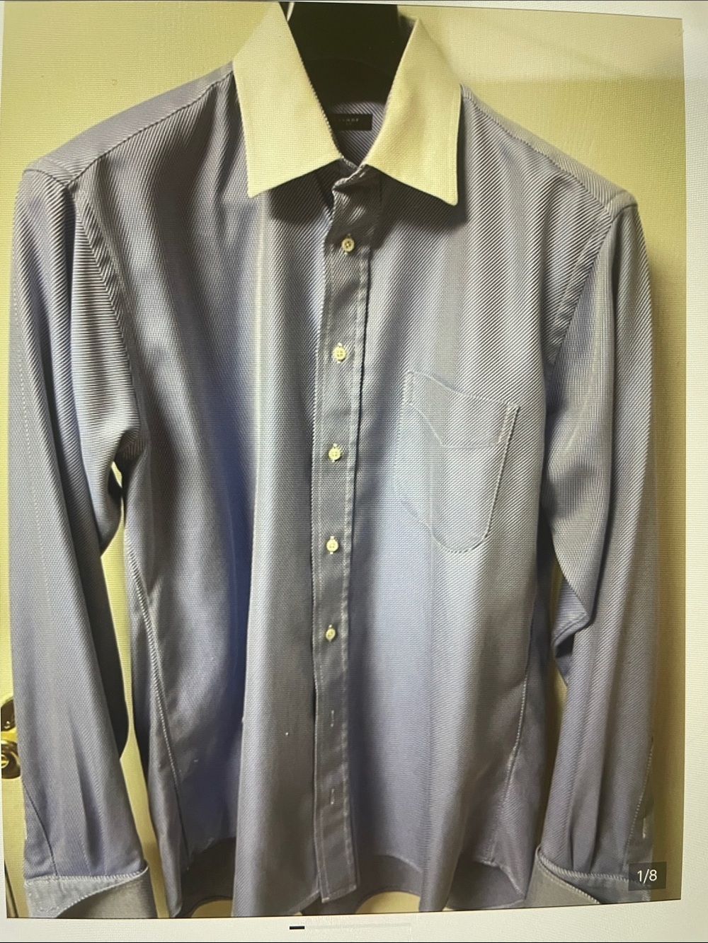 Men's Burberry Long-Sleeve Blue Dress Shirt with Contrast Cream Collar